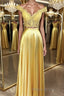 Off Shoulder Two Pieces Lace Yellow Long Formal Prom Dress, Off the Shoulder Yellow Lace Formal Dress, Two Pieces Yellow Lace Evening Dress