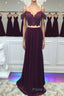 Off Shoulder Two Pieces Purple Lace Long Formal Prom Dress, 2 Pieces Purple Formal Dress, Purple Lace Evening Dress