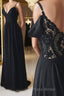 Off Shoulder V Neck Black Long Formal Prom Dress with Lace Back, Off the Shoulder Black Formal Dress, Black Lace Evening Dress