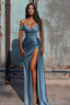 Off The Shoulder Beaded Satin Long Formal Prom Dresses