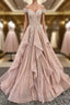 Off the Shoulder Champagne Lace Formal Prom Dresses, Off Shoulder Champagne Lace Formal Evening Dresses