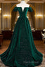 Off The Shoulder Green Black Long Formal Prom Dresses, Off Shoulder Green Black Formal Dresses