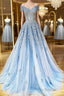 Off the Shoulder Light Blue Lace Formal Prom Dresses, Off the Shoulder Blue Lace Formal Evening Dresses