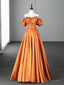 Off the Shoulder Orange Satin Long Prom Dresses, Orange Long Satin Formal Evening Dresses