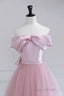Off the Shoulder Pink Formal Prom Dresses, Pink Tulle Formal Evening Dresses