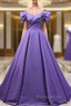 Off The Shoulder Purple Satin Ruched Formal Prom Dresses