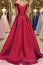 Off the Shoulder Red Long Formal Prom Dresses, Red Long Formal Evening Dresses