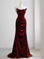 Off-the-Shoulder Red Velvet Evening Dress Floral Prom Dress Chic Mermaid Dress