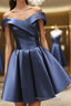 Off the Shoulder Short Navy Blue Formal Prom Dresses, Short Navy Blue Formal Homecoming Graduation Dresses
