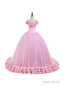 Off the Shoulder Sweet 16 Dress Pink 3D Flowers Tulle Quinceanera Dresses