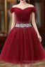 Off The Shoulder Tulle Red Short Formal Prom Dresses Lace Up