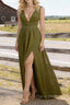 Olive Green V Neck Chiffon Floor Length Bridesmaid Dresses Long Bridesmaid Dress With Pleated Split
