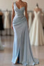 One shoulder blue Formal Prom Dresses in mermaid pleats