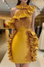 One Shoulder Ruffles Short Homecoming Dresses Vestidos De Cocktail Real Images Knee Length African Girl Party Gowns