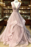 Open Back Dusty Pink Long Formal Prom Dresses Simple Evening Gowns,