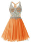 Orange Chiffon V-neck Homecoming Dress