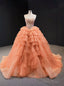 Orange Tulle Ball Gown Sequins Sweetheart Sweet 16 Prom Dress