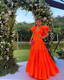 Orange V Neck Formal Prom Dresses Elegant A Line Party Dresses