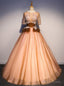 Orange Yellow Tulle Short Sleeve Backless Appliques Quinceanera Dress