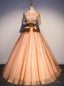 Orange Yellow Tulle Short Sleeve Backless Appliques Quinceanera Dress