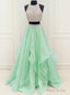 Organza Ruffles Two Piece Beading Sequins Prom Dress