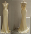 Pastel Yellow Satin Backless Mermaid Long Formal Prom Dresses