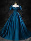 Peacock Blue Satin Sweetheart Puff Sleeve Quinceanera Dress