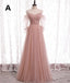 Pink Elegant A-Line Tulle Long Ball Gown Formal Evening Gown Bridesmaid Dresses