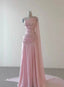 Pink Beaded Elegant Floor-Mounting Maxi Dresses Long Tulle Formal Prom Dresses Formal Evening Dresses