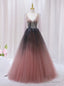 Pink Gray Tulle V-neck Beading Prom Dress