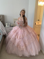 Pink Lace Appliques Ball Gown Sweet 16 Dresses Quinceanera Dresses