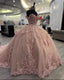 Pink Lace Long Formal Prom Dresses, Ball Gown Sweet 16 Dresses