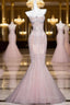 Pink Mermaid Strapless Tulle Diamond Long Formal Prom Dresses Sweet Wedding Dresses Formal Dresses