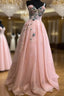 Pink Muslim Formal Dresses A-Line One-Shoulder Tulle Pearls Long Islamic Dubai Saudi Arabic Long Formal Gown
