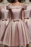 Pink Off Shoulder Homecoming Dresses, Pink Party Dresses , Cute Satin Dresses