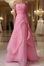 Pink Formal Prom Dress Tulle Evening Gown Strapless Ruffles A-line Simple Formal Prom Dresses For Teens