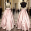 Pink Round Neck Sequin Long Formal Prom Gown, Pink Evening Dresses For Teens