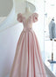 Pink Satin Long Short Sleeves Prom Dress Party Dress, Pink Formal Dress Wedding Party Dress