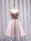 Pink Satin V-neck Pleats Homecoming Dress