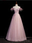 Pink Sequins Tulle Off the Shoulder Beading Prom Dress
