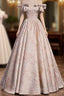 Pink Statin Off Shoulder Floral Long Party Dresses, Pink Sweetheart Formal Prom Dresses Formal Dresses