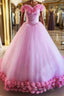 Pink tulle 3d flower tulle long Formal Prom gown, pink tulle evening dress