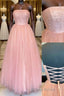 Pink tulle A-line long Formal Prom dress tulle formal dress