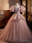Pink Tulle Beading Puff Sleeve Quinceanera Dress