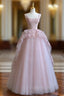 Pink tulle lace long Formal Prom Dresses, pink evening Dresses