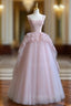 Pink tulle lace long Formal Prom Dresses, pink evening Dresses