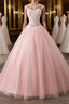 Pink tulle lace long Formal Prom dress, pink tulle evening dress