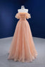 Pink Tulle Lace Strapless Prom Dress, Pink A-Line Evening Party Dress