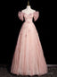 Pink Tulle Off the Shoulder Beading Prom Dress