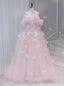Pink Tulle Off the Shoulder Flower Prom Dress